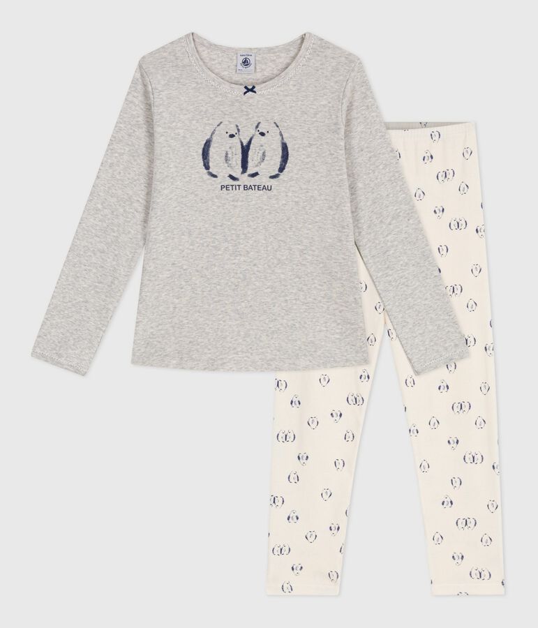 Katoenen kinderpyjama met pingu&iuml;nprint grijs BELUGA/wit MULTICO