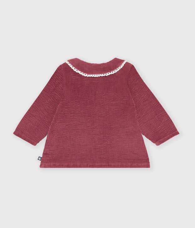 Blouse b&eacute;b&eacute; en velours manches longues unie rose