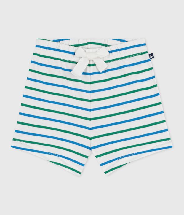 Tweekleurige gestreepte babyshort van katoen wit/multicouleur