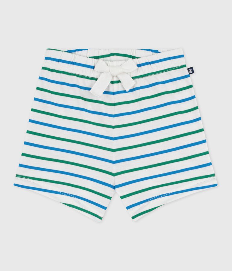 Tweekleurige gestreepte babyshort van katoen wit/multicouleur