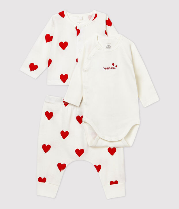 Set met 3 items met rode hartjes van biologisch katoen wit/rood