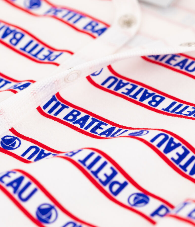 Katoenen  Petit Bateau playsuit voor baby's wit MARSHMALLOW/rood TERKUIT/ MULTICO