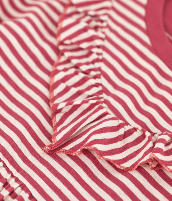 Gestreepte jurk van gevlamde jerseystof voor meisjes roze PAPI/beige AVALANCHE