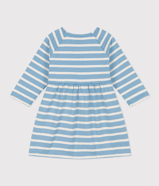 Gestreepte jurk in dik jersey met lange mouwen voor baby's AZUL/ MONTELIMAR