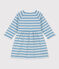 Gestreepte jurk in dik jersey met lange mouwen voor baby's AZUL/ MONTELIMAR