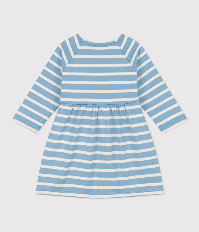 Gestreepte jurk in dik jersey met lange mouwen voor baby's blauw/beige