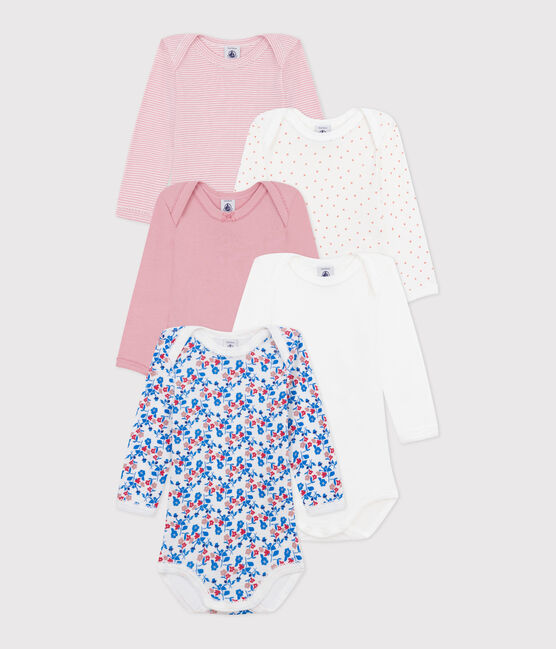 Set van 5 katoenen babyrompertjes met lange mouwen en bloemenprint variante 1