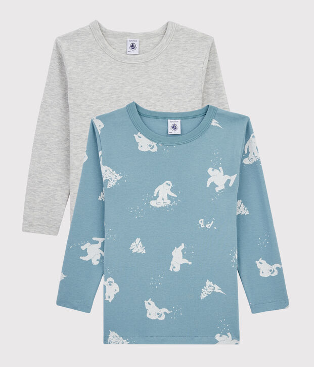 Set van 2 T-shirts met lange mouwen jongens met yeti voetafdruk multicouleur