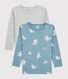 Set van 2 T-shirts met lange mouwen jongens met yeti voetafdruk