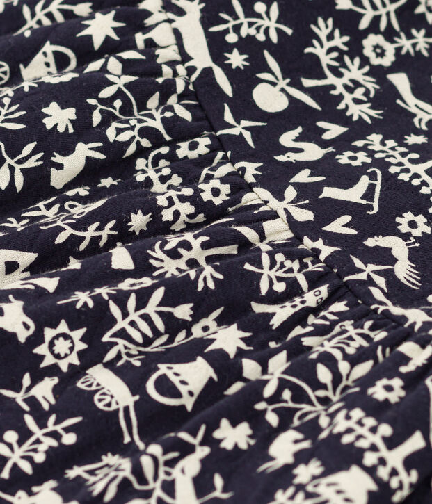 Jurk met lange mouwen in doorgestikte tubic met print voor baby's blauw/ecru