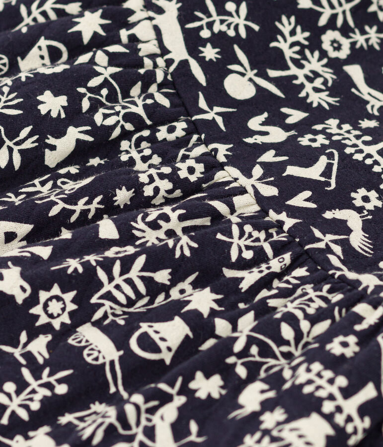 Jurk met lange mouwen in doorgestikte tubic met print voor baby's blauw/ecru