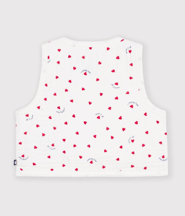 Mouwloos babyvestje van luchtig katoen met hartjesprint wit/multicouleur
