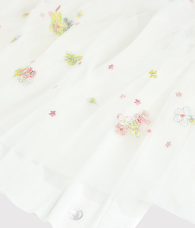 Robe c&eacute;r&eacute;monie en coton et tulle enfant fille blanc/rose