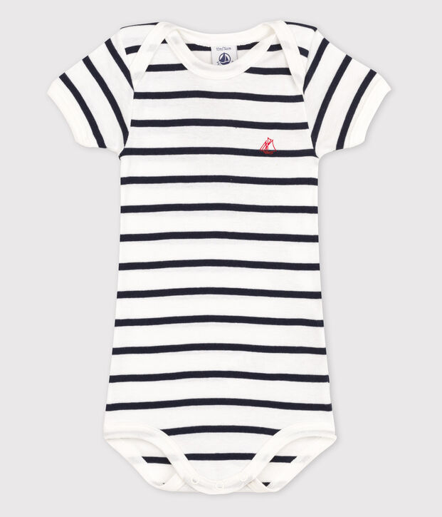 Body met korte mouwen voor babymeisjes wit/blauw