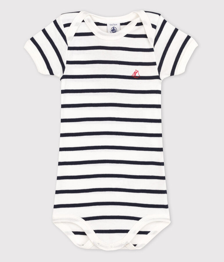 Body manches courtes b&eacute;b&eacute; fille blanc/bleu