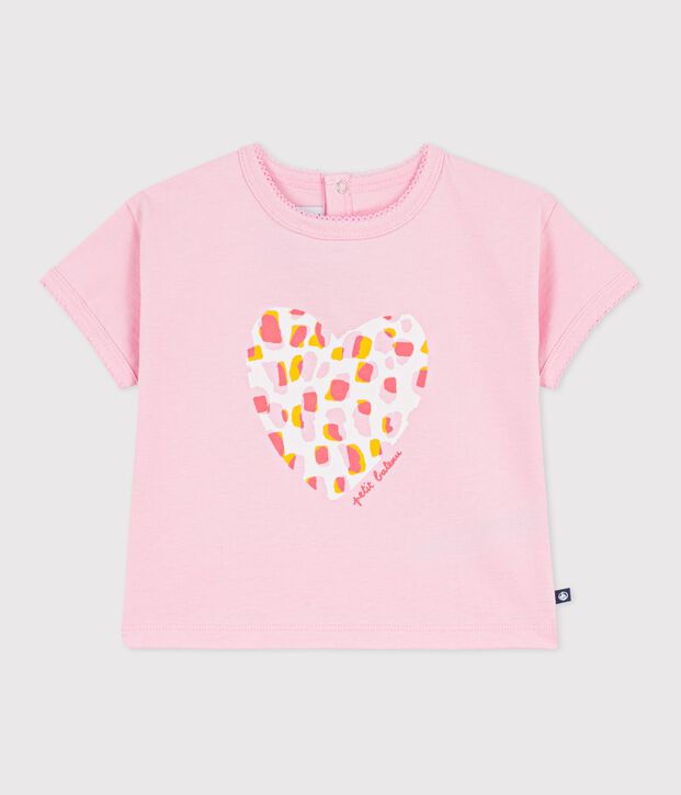 Tee-shirt b&eacute;b&eacute; en coton &agrave; manches courtes, motif fleur rose clair