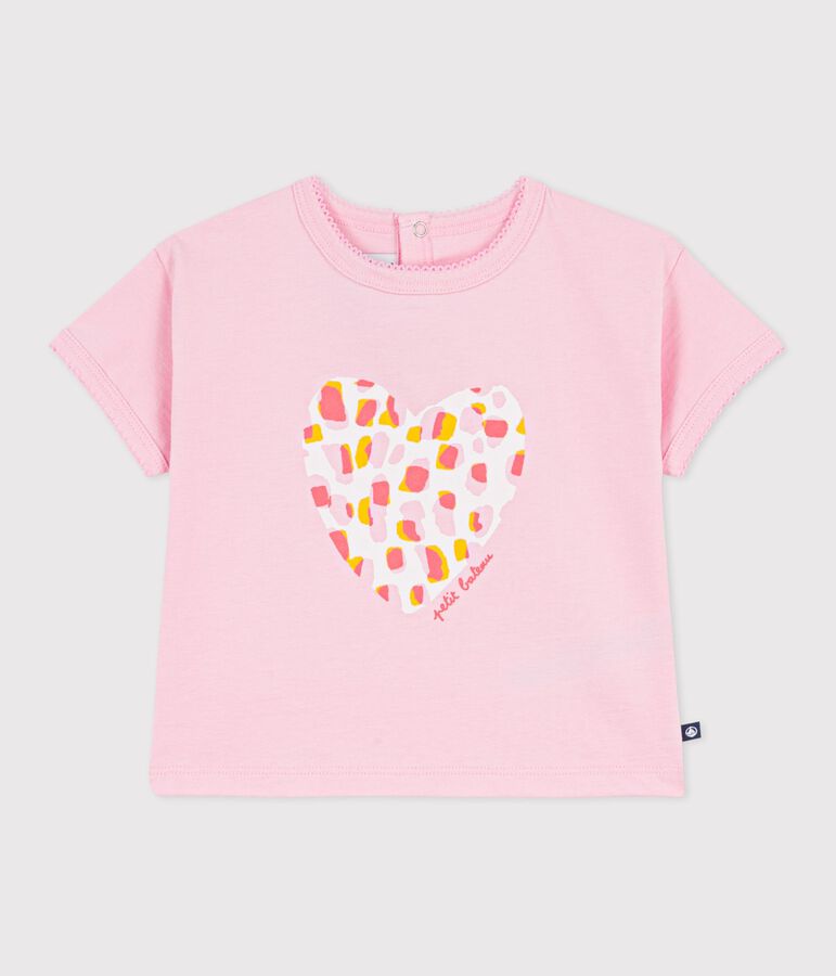 Katoenen T-shirt met korte mouwen en bloemmotiefje voor baby's roze