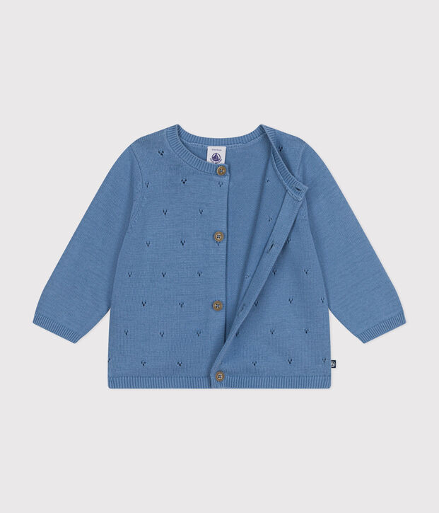 Gebreide babycardigan van ajourkatoen blauw