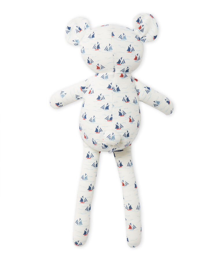Doudou ourson b&eacute;b&eacute; gar&ccedil;on imprim&eacute; blanc LAIT/blanc MULTICO