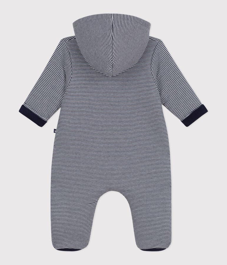 Gestreept gewatteerd babypakje met capuchon en voetjes blauw SMOKING/wit MARSHMALLOW