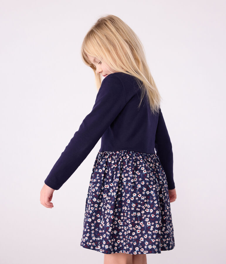 Robe enfant manches longues en coton bleu/multicouleur