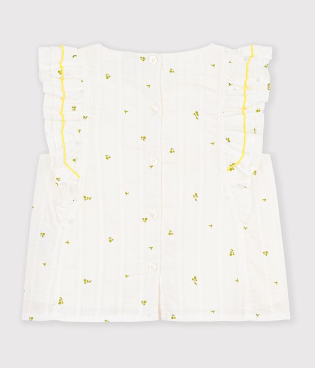 Blouse enfant en coton sans manche imprim&eacute;e fleurs blanc/vert
