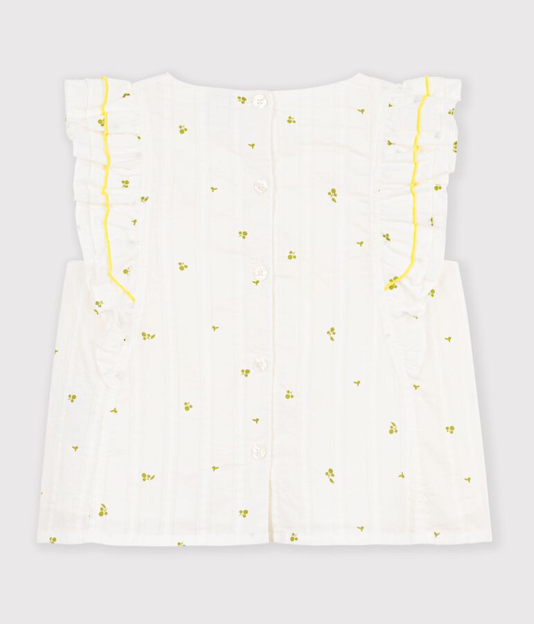 Katoenen kinderbloesje zonder mouwen met bloemenprint wit/groen