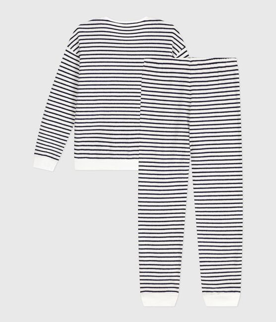 Pyjama femme en coton éponge à rayures bleu MILK/ SOIR