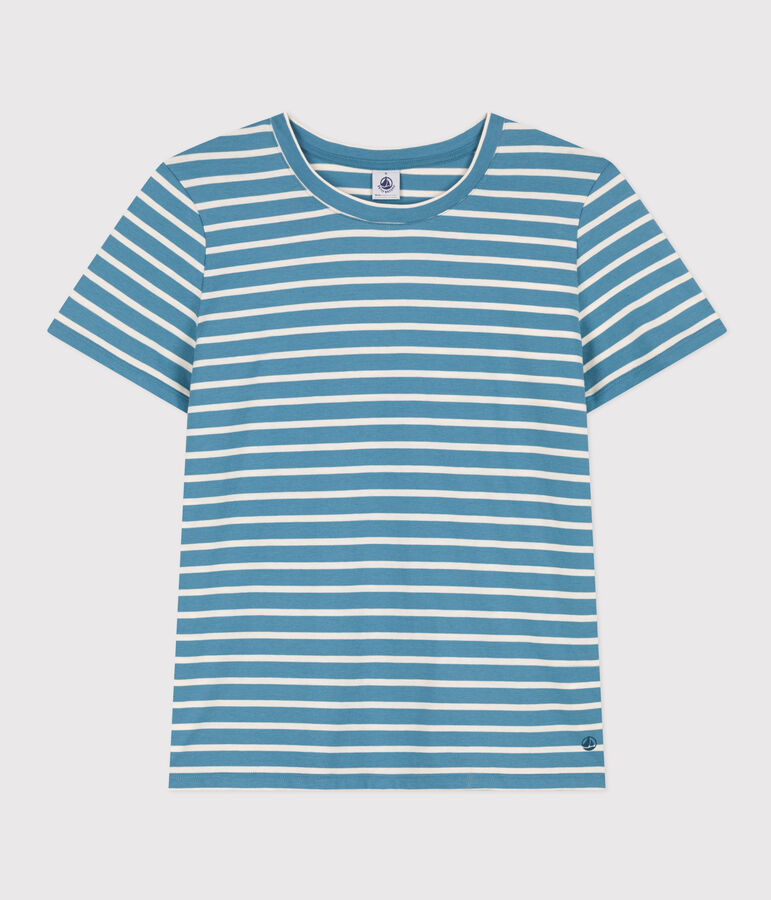 LE DROIT, katoenen T-shirt voor dames met ronde hals blauw/ecru