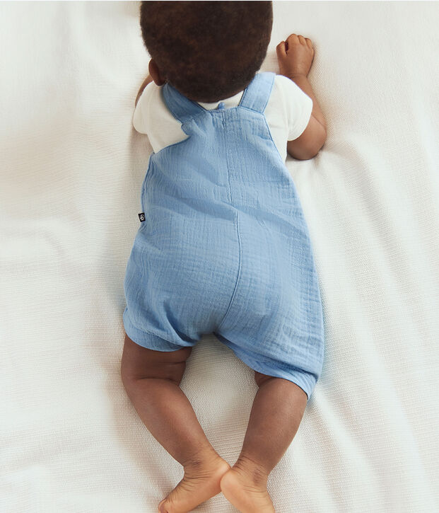 Korte babysalopette van effen, luchtige katoen blauw