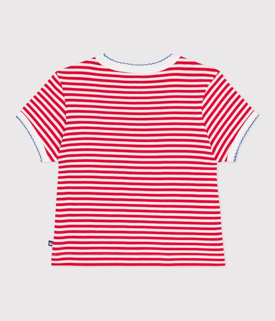 Tee-shirt enfant manches courtes en coton à rayures rouge POMPIER/ MARSHMALLOW