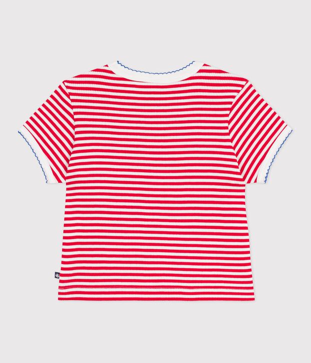 Katoenen kinder-T-shirt met korte mouw en streepjes rood/wit