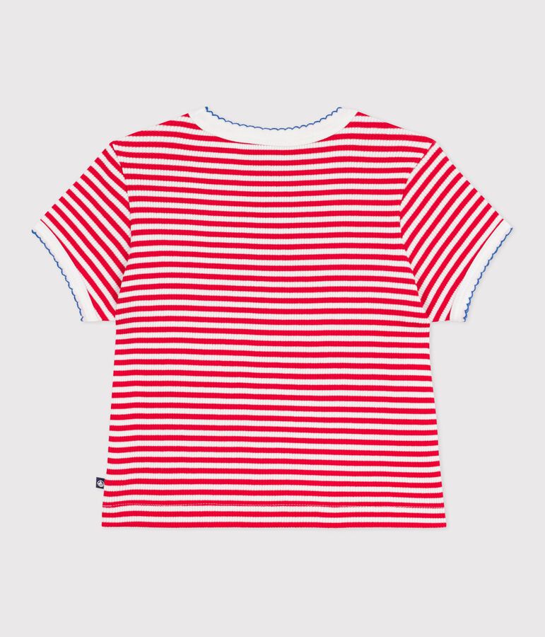 Katoenen kinder-T-shirt met korte mouw en streepjes rood/wit