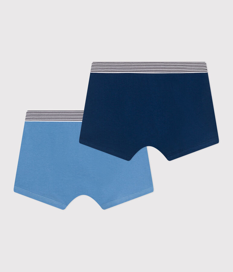 Lot de 2 boxers enfant en coton et &eacute;lasthanne uni multicouleur