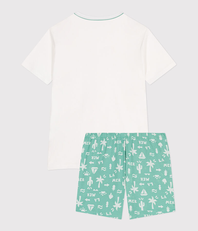 Pyjama short enfant en coton blanc/vert