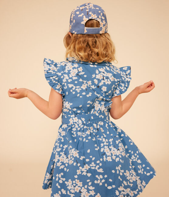 Zonnepet met bloemenprint voor meisjes blauw BEACH/ MULTICO