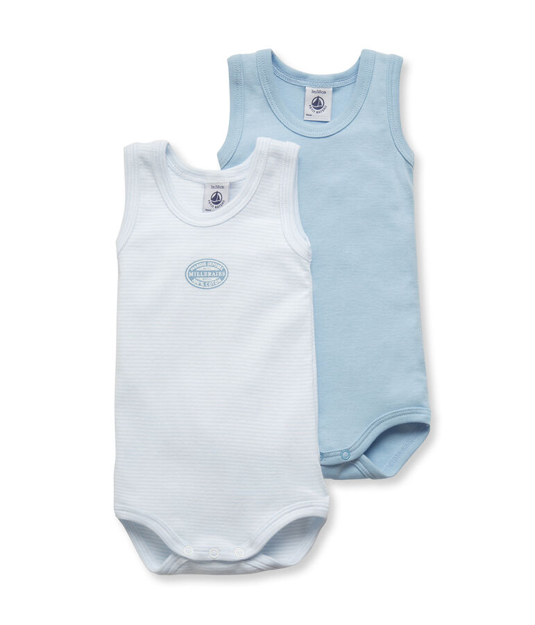 Set van 2 babybody's (effen/milleraies) zonder mouwen voor jongens set .
