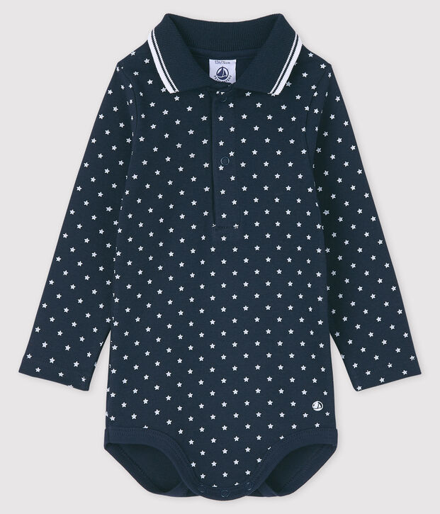 Romper met lange mouwen en polokraag blauw/wit