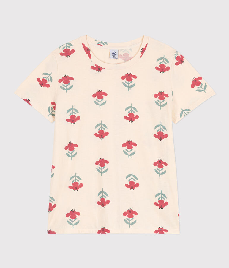 LE DROIT, katoenen T-shirt voor dames met ronde hals ecru/multicouleur