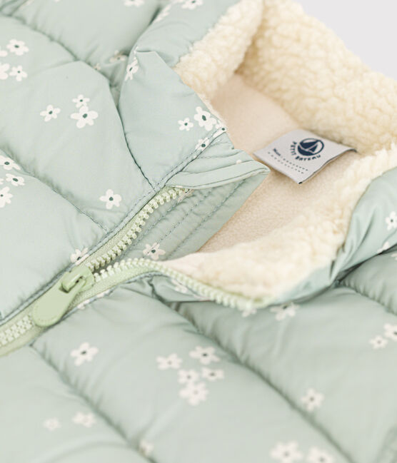 Donsjasje met print en opvouwbare capuchon voor baby's groen HERBIER/wit MULTICO