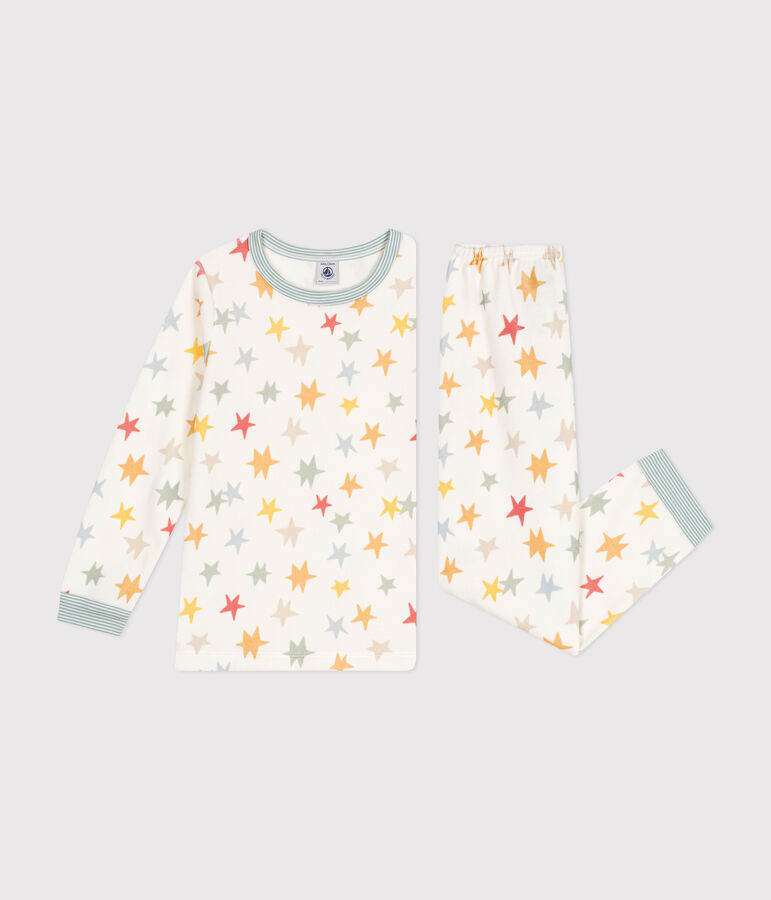 Kinderpyjama van velours met sterrenprint wit MARSHMALLOW/wit MULTICO