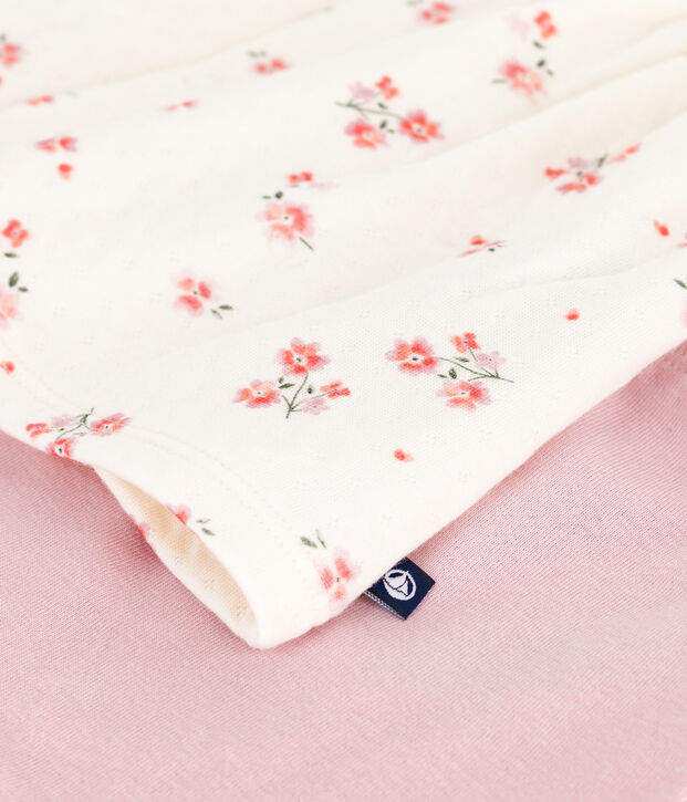 Babyjurkje met kraag en bloemenprint en legging van katoen ecru/multicouleur