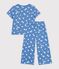 Pyjama enfant en coton jambes larges &agrave; c&oelig;urs bleu/blanc