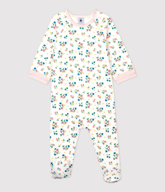 Dors-bien zippé à fleurs bébé fille en tubique blanc MARSHMALLOW/blanc MULTICO