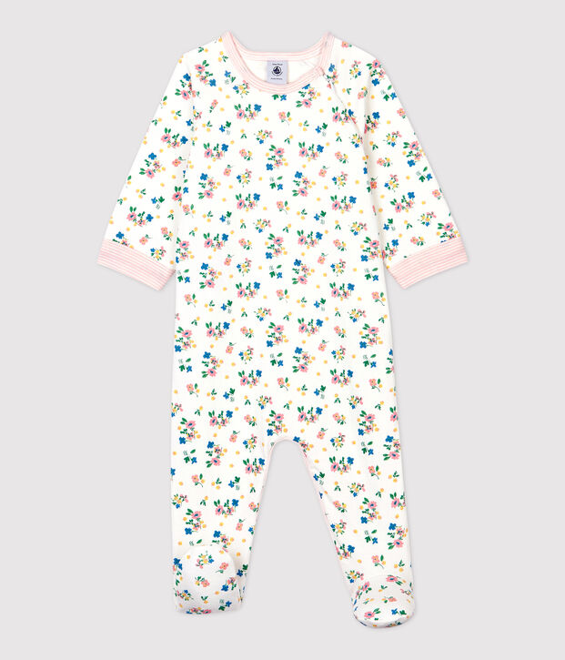 Dors-bien zipp&eacute; &agrave; fleurs b&eacute;b&eacute; fille en tubique blanc/multicouleur