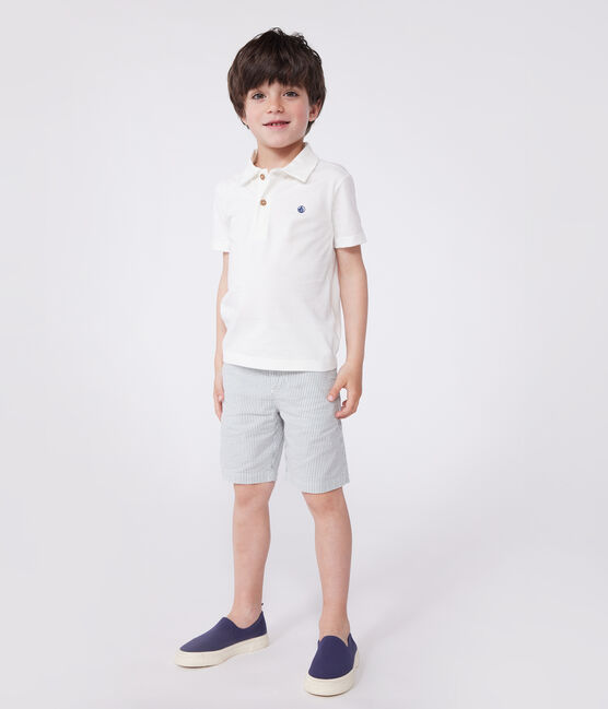 Effen katoenen polo met korte mouwen voor kinderen wit MARSHMALLOW
