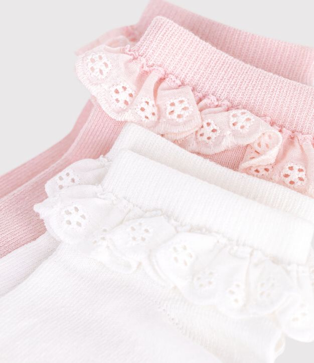 2 paires de chaussettes enfant en coton avec volants multicouleur