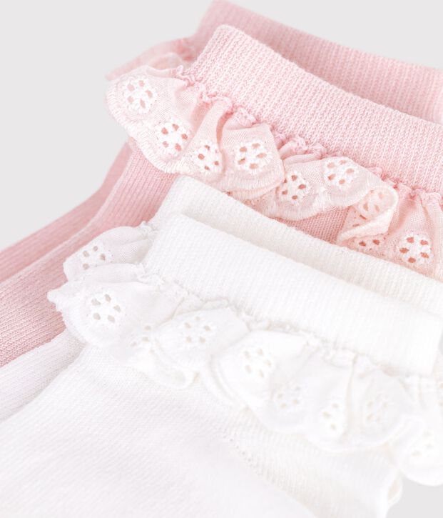 2 paires de chaussettes enfant en coton avec volants multicouleur
