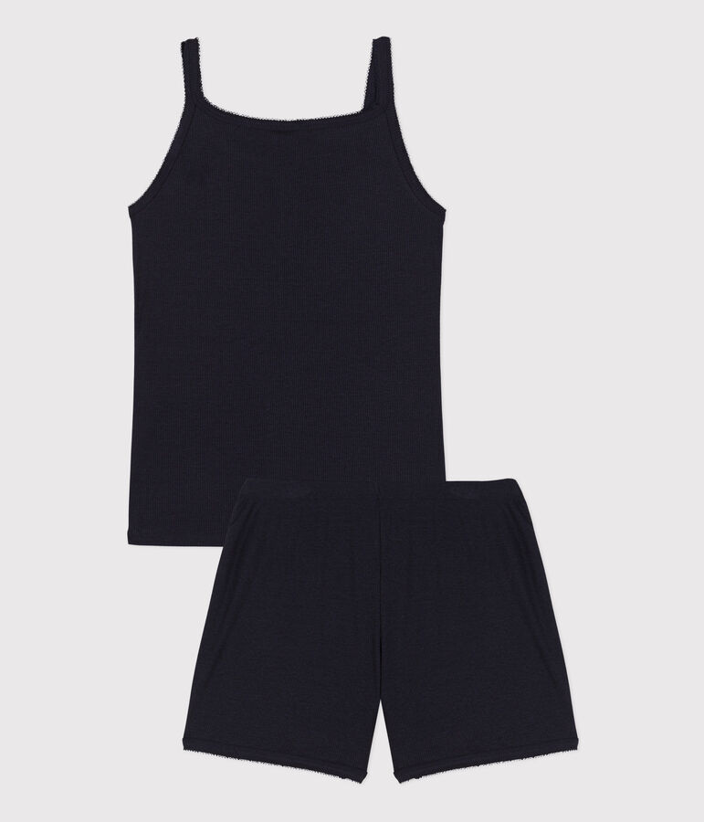 Effen pyjama met bandjes voor dames in lyocell en katoen blauw SMOKING