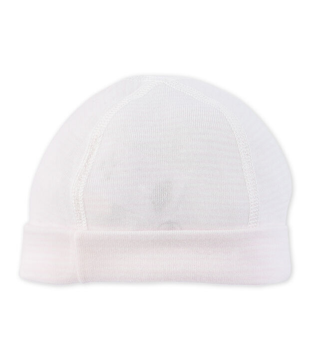 Bonnet de naissance b&eacute;b&eacute; ray&eacute; milleraies rose/blanc